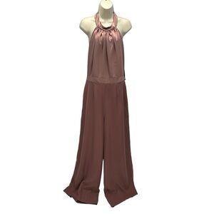 After Six Sleeveless Halter Satin Charmeuse Crepe Jumpsuit - Pink Sienna - 16